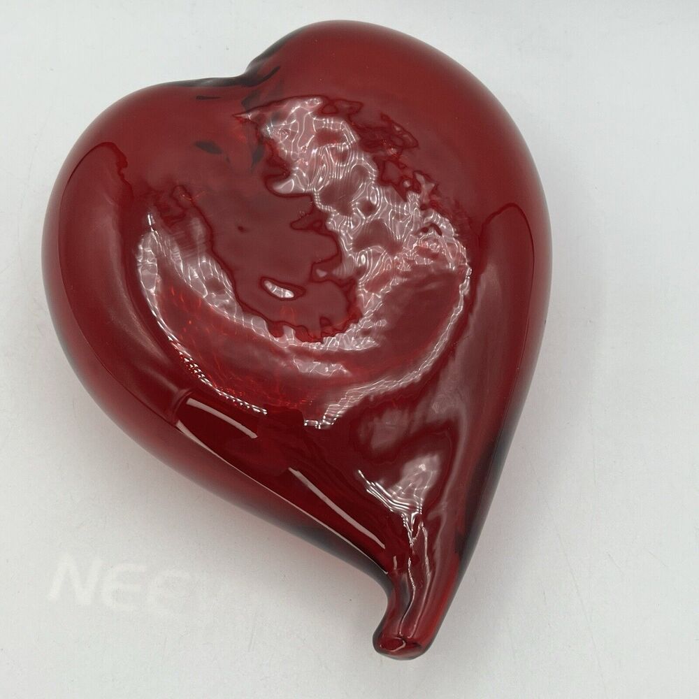 Large Red Art Glass Heart Figurine Hand Blown Valentine Love 8"